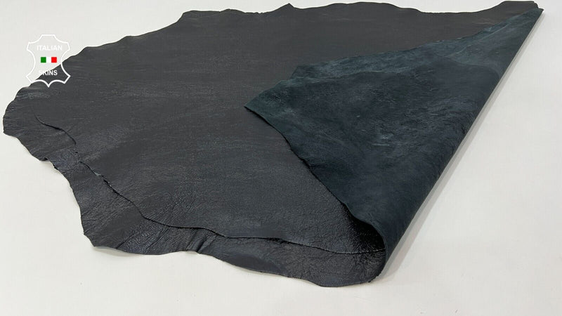 BLACK SHINY ROUGH COATED Soft Italian Lambskin leather 2 skins 15sqf 0.8mm #C187