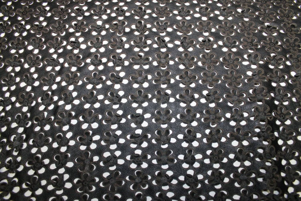 Italian lambskin leather 12 skins hides Margherita 3D FLOWERS LASER engraved on washed BLACK 80-90sqf