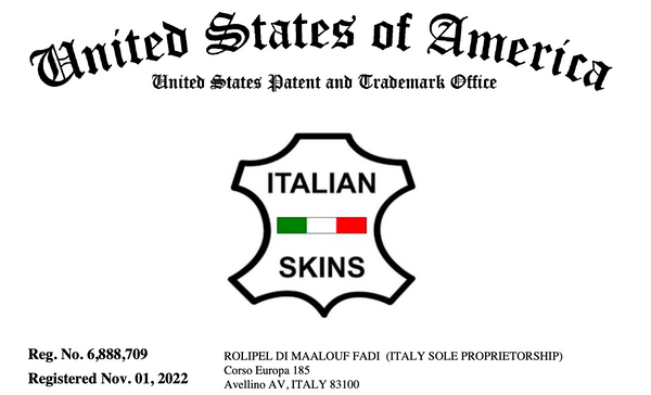 ITALIAN SKINS (the “Mark”) has registered with the U.S. Patent & Trademark Office