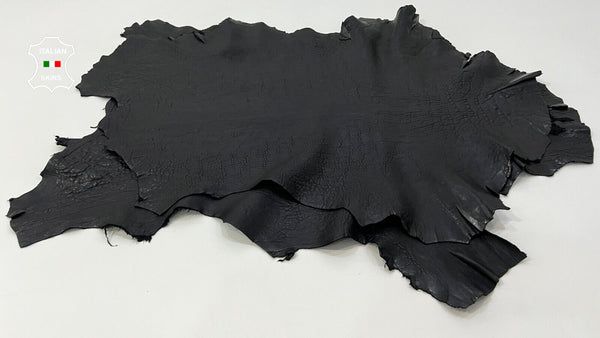 WASHED BUBBLY GRAINY BLACK VEGETABLE TAN Lamb leather 2 skins 10+sqf 2.0mm B9954