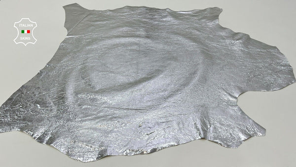 METALLIC SILVER CRINKLE Soft Italian Goatskin leather hides 8sqf  0.8mm #C142