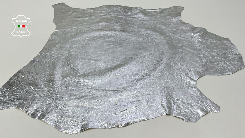 METALLIC SILVER CRINKLE Soft Italian Goatskin leather hides 8sqf  0.8mm #C142