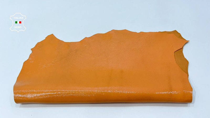 PATENT ORANGE CRINKLE SHINY Thick Italian Goatskin leather hide 4sqf 1.2mm #C128