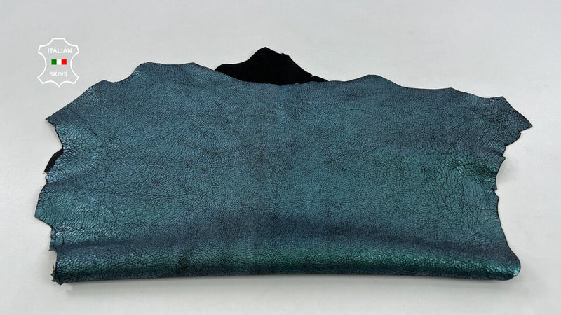 METALLIC TEAL CRACKED Thick Italian Goatskin Goat leather hide 3+sqf 1.3mm C1680