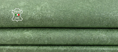 Metallic washed green rough Italian goatskin leather hide, thick 1.3mm, used for leathercrafts and crafting projects.