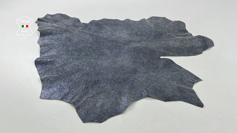 GREY PEARLIZED BLUE CRACKED VINTAGE Thick Italian Goat leather 4+sqf 1.1mm C1086