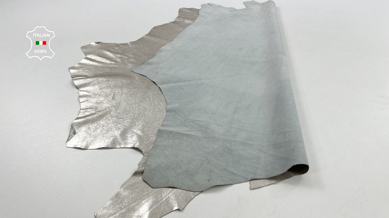 METALLIC PLATINUM CRINKLED Thin Soft Italian Lambskin leather 5sqf 0.5mm #C1521
