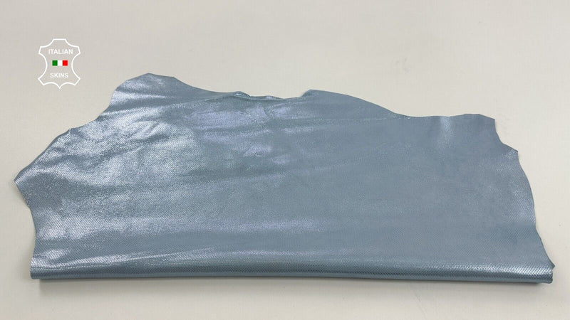 LIGHT BLUE SHIMMER PRINT ON Soft Italian Goatskin leather hide 3+sqf 0.9mm C2519