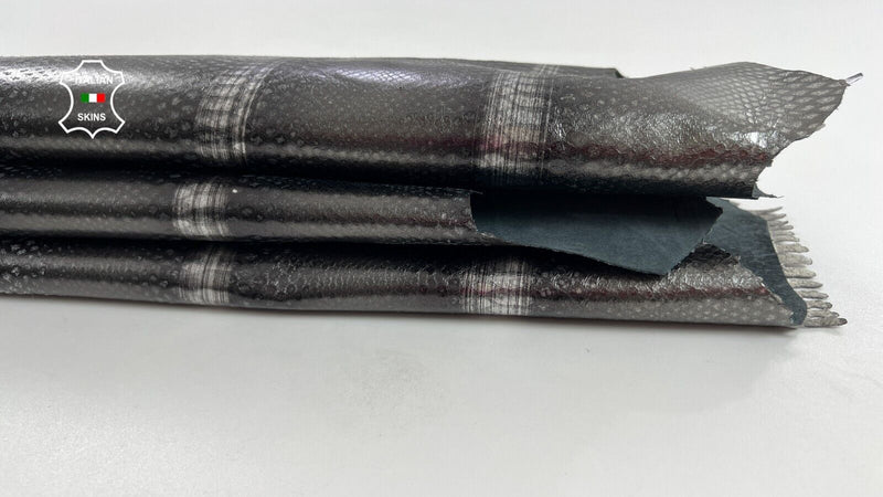 METALLIC PEWTER GUNMETAL SNAKE PRINT ON Calfskin Cow leather 8sqf 1.0mm #C1525