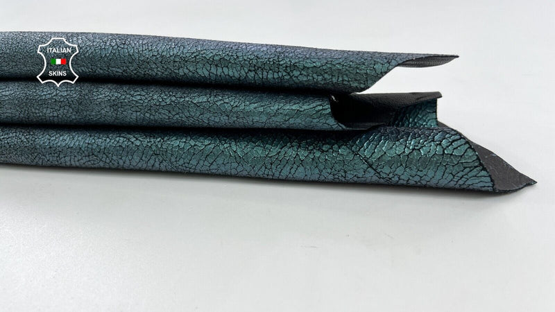 METALLIC TEAL CRACKED Thick Italian Goatskin Goat leather hide 3+sqf 1.3mm C1680