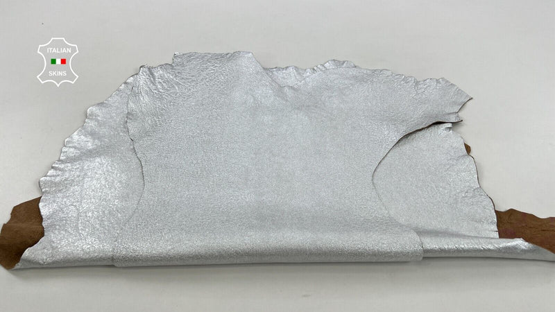 METALLIC SILVER WASHED ROUGH Thick Soft Lamb leather 2 skins 10sqf 1.6mm #C1320