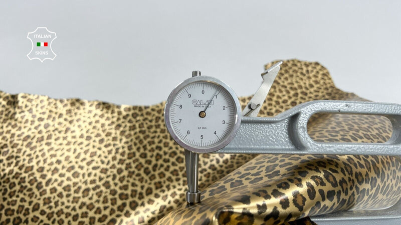 METALLIC GOLD LEOPARD PRINT ON Italian Goatskin leather hide 6+sqf 0.9mm #C1519