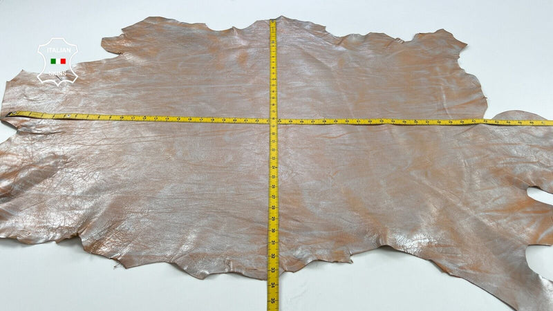 METALLIC SILVER DISTRESSED ON PEACH VEGETABLE TAN Lamb leather 9sqf 0.9mm #C1297