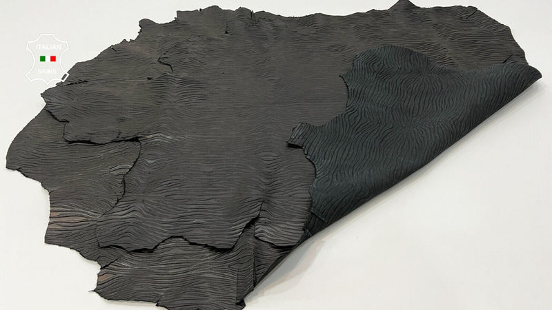 BLACK ZEBRA TEXTURED EMBOSSED PRINT On Goat Leather 2 skins 12+sqf 1.1mm #B9972