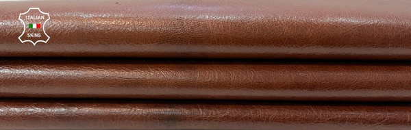 COGNAC BROWN SHINY ANTIQUED CRINKLE Soft Italian Goat leather 5sqf 0.8mm #C127