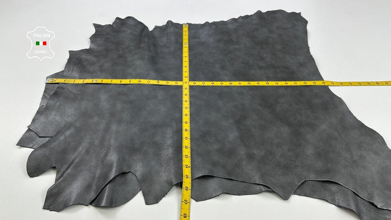 SMOKED CHROME GREY DISTRESSED ANTIQUED Goat leather 2 skins 10sqf 1.1mm #C2481