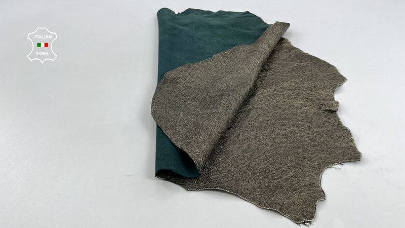 METALLIC PEWTER ANTIQUED CRINKLED ROUGH Thick Goatskin leather 5sqf 1.2mm #C1681