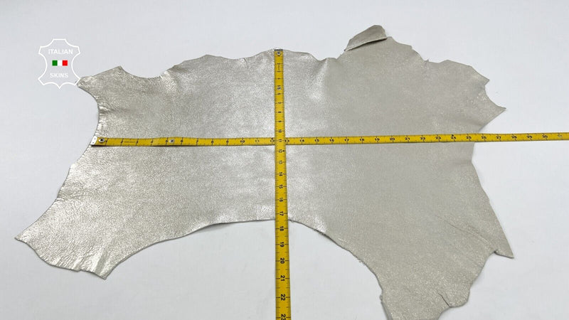 METALLIC WHITE GOLD PLATINUM VINTAGE Thick Italian Goat leather 3+sqf 1.1mm C884