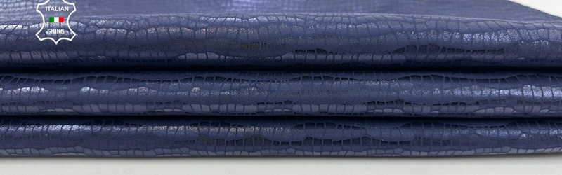 METALLIC DARK BLUE CROCODILE PRINT ON Soft Goatskin leather 5+sqf 1.0mm #C2588