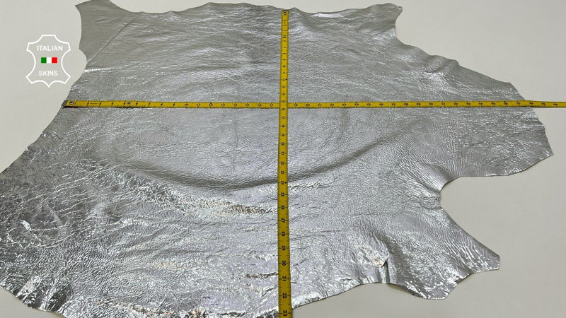 METALLIC SILVER CRINKLE Soft Italian Goatskin leather hides 8sqf  0.8mm #C142