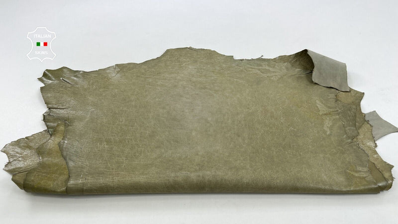 KHAKI GREEN CRACKED VINTAGE LOOK Soft Goat leather 4 skins 20+sqf 0.7mm C1208
