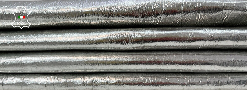 METALLIC SILVER CRINKLE Thick Italian Lambskin leather 2 skins 12+sqf 1.2mm C129