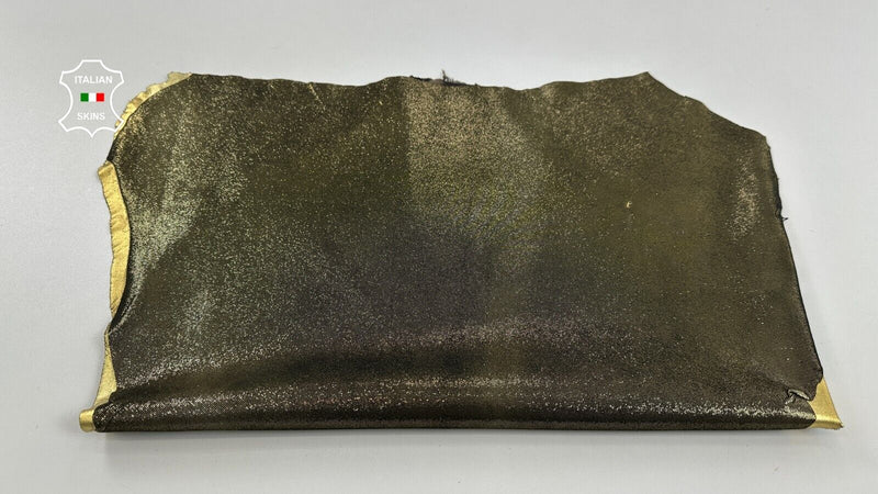 METALLIC BRASS LAME SHIMMER STRETCH Backed Lambskin leather 3sqf 0.8mm #C2928