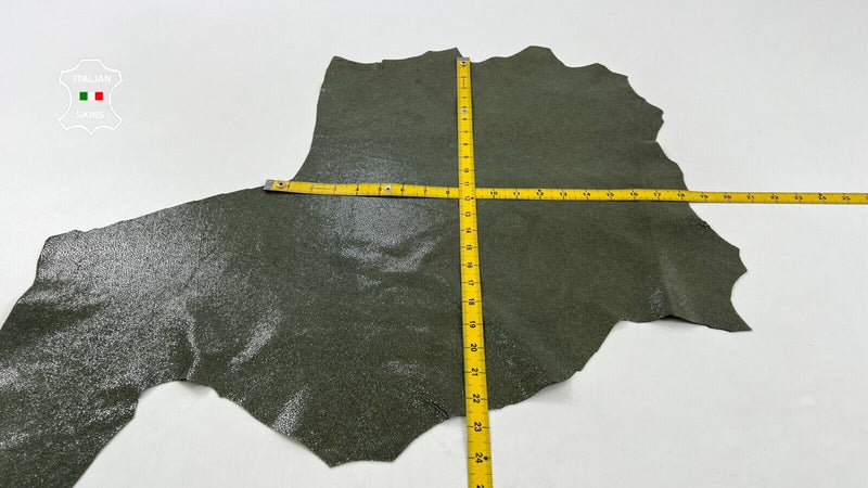 ARMY OLIVE SHIMMER PRINT ON Soft Italian Goatskin Goat leather 3sqf 0.8mm #C1096