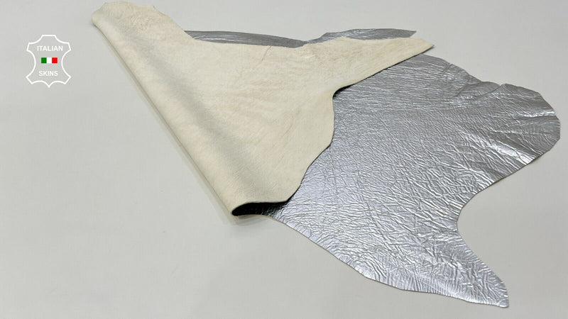 METALLIC SILVER CRINKLE Soft Italian Lambskin leather hides 5sqf  1.0mm #C144