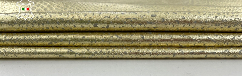 METALLIC GOLD SNAKE PRINT ON VINTAGE LOOK Thin Lamb leather 5+sqf 0.6mm #C1679