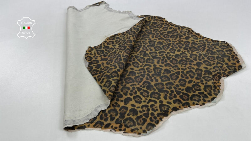 MUSTARD LEOPARD PRINT ON Stretch Italian Lambskin leather hide 6+sqf 0.7mm C1381
