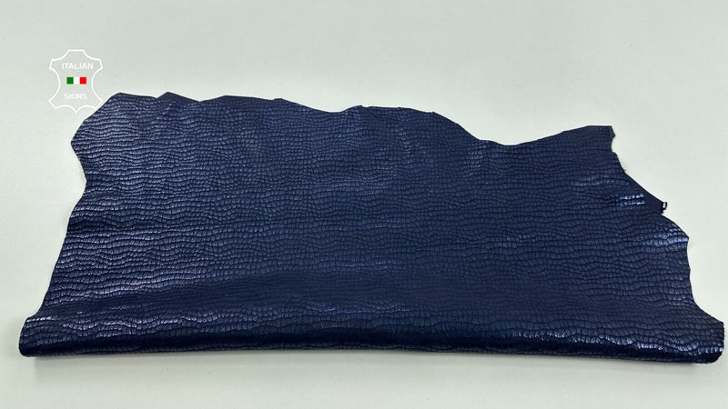 DARK BLUE SHINY CROCODILE PRINT ON Soft Goatskin leather hides 5sqf 1.0mm #C2494
