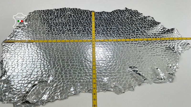 METALLIC SILVER STONES PRINT Soft Italian Lamb leather 2 skins 14sqf 0.9mm C2012