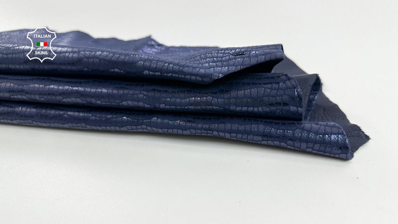 METALLIC DARK BLUE CROCODILE PRINT ON Soft Goatskin leather 5+sqf 1.0mm #C2588
