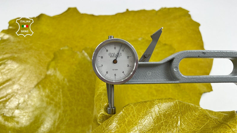 MUSTARD LIME YELLOW CRINKLE SHINY VINTAGE Goat leather 2 skins 12sqf 0.7mm C1615