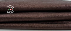 Close-up of metallic brown Italian goatskin leather hide with rough, thick, soft texture, 1.3mm thickness, suitable for leathercraft projects.