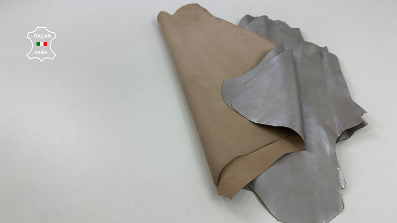 PEARLIZED SILVER ECRU ROUGH Italian Goatskin leather 2 skins 8sqf 0.8mm #C2463