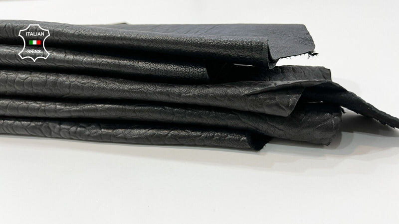 BLACK BUBBLY GRAINY TEXTURED Thick Italian Lamb leather 2 skins 12sqf 1.3mm C414