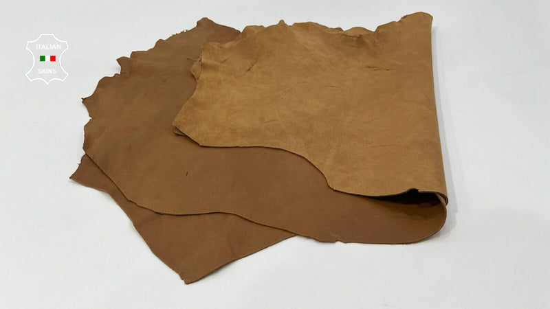 NATURAL BROWN VEGETABLE TAN Thick Soft Goat leather 2 skins 5sqf 1.6mm #B9909