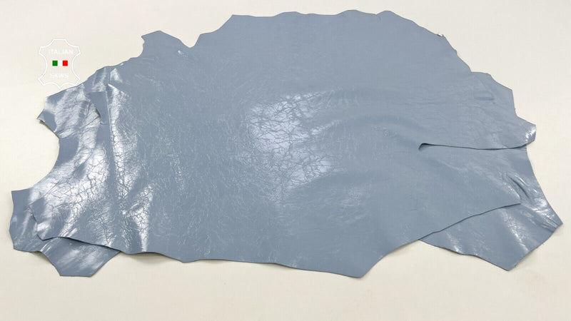 LIGHT BLUE COATED CRINKLE SHINY Soft Goatskin leather 2 skins 10sqf 0.9mm #C1444
