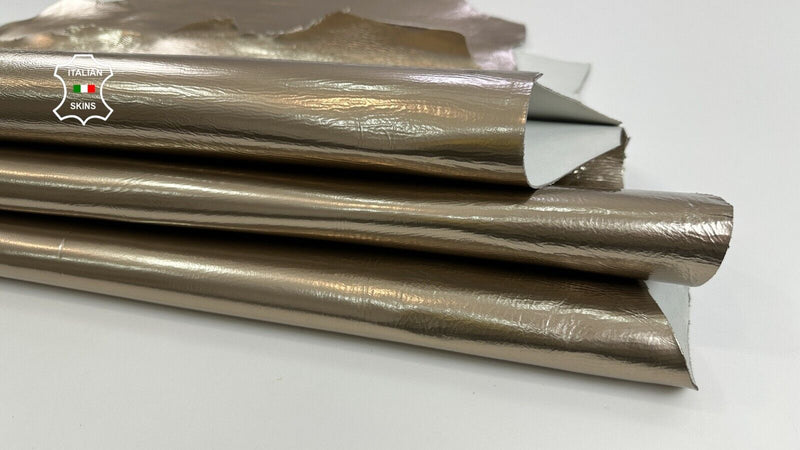 METALLIC PLATINUM CRINKLED Thick Strong Goat leather 2 skins 12+sqf 1.3mm #C2926