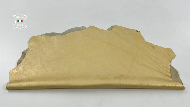 METALLIC GOLD DISTRESSED Soft Italian Lambskin leather hides 4+sqf 0.8mm #C1654