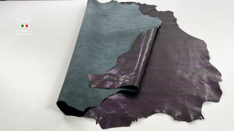 METALLIC PURPLE SNAKE PRINT ON Italian Calfskin Cow leather 9+sqf 1.0mm #C1524
