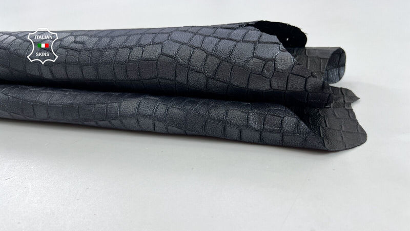 SILVER GREY CROCODILE EMBOSSED PRINT ON Thin Soft Goat leather 4sqf 0.5mm C1017