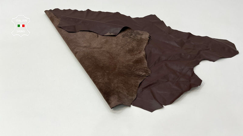 REDDISH BROWN SEMI GLOSS Thin Soft Italian Lambskin leather 5+sqf 0.6mm #B9936