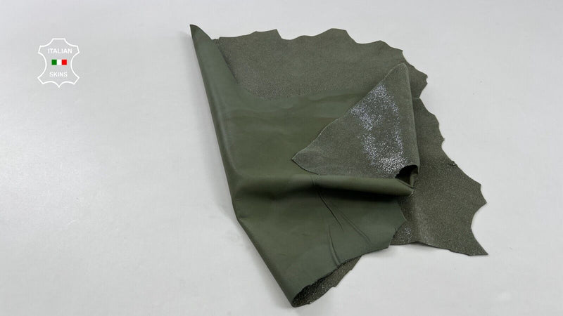 ARMY OLIVE SHIMMER PRINT ON Soft Italian Goatskin Goat leather 3sqf 0.8mm #C1096