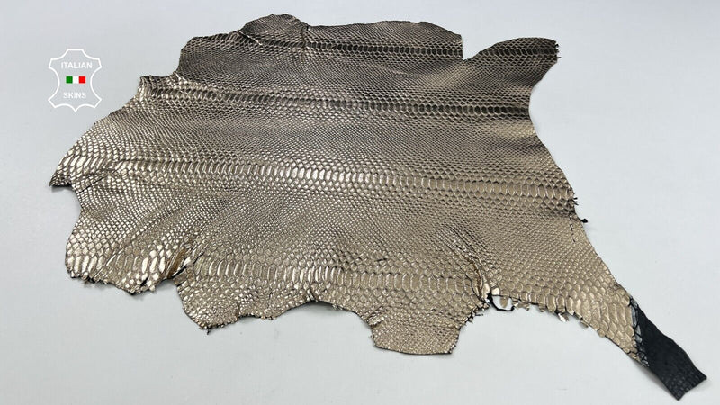 METALLIC PLATINUM SNAKE TEXTURED Print ON Thick Goat leather 4+sqf 1.2mm C1859