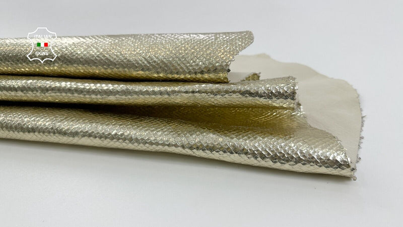 METALLIC LIGHT GOLD SNAKE PRINT ON Soft Lambskin leather hides 6sqf 1.0mm C2487