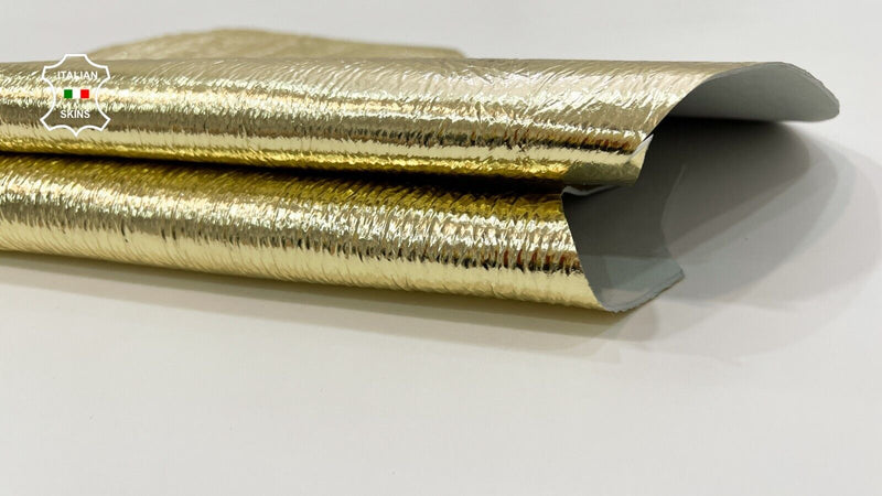 METALLIC GOLD CRINKLE CRISPY Thick Italian Lambskin leather 3+sqf  1.4mm #C138
