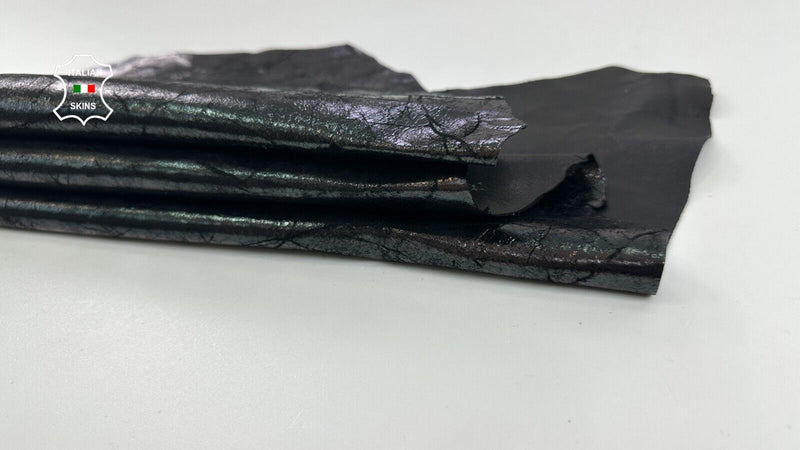METALLIC GUNMETAL CRACKED DISTRESSED VINTAGE Thin Goat leather 4sqf 0.6mm #C2610